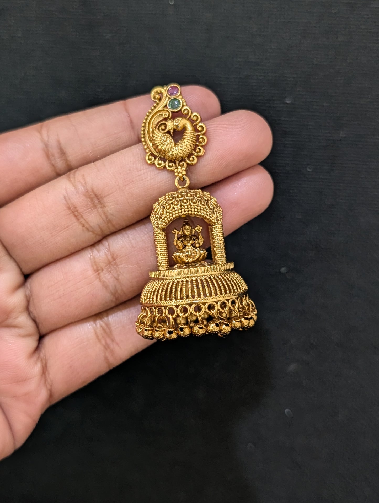 Peacock Kemp Lakshmi ji Jhumka Earrings