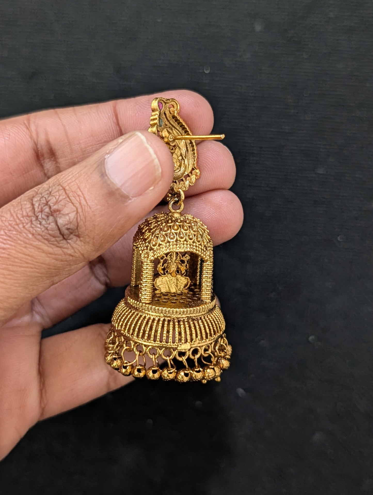 Peacock Kemp Lakshmi ji Jhumka Earrings