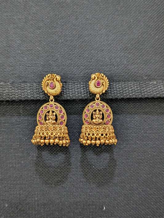 Peacock Stud Kemp Lakshmi ji Jhumka Earrings - Simpliful