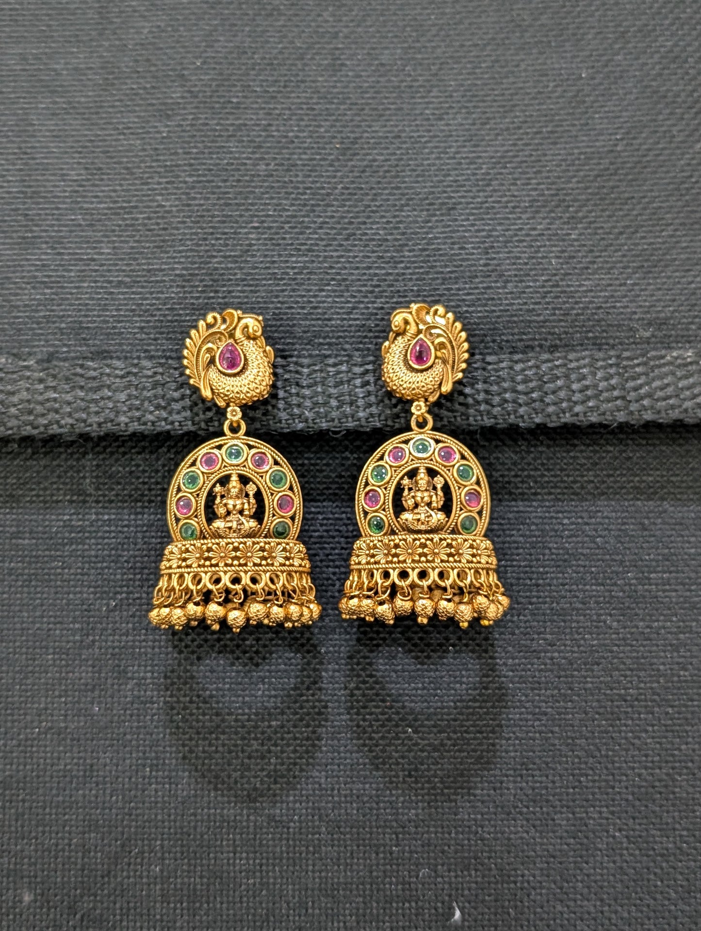 Peacock Stud Kemp Lakshmi ji Jhumka Earrings