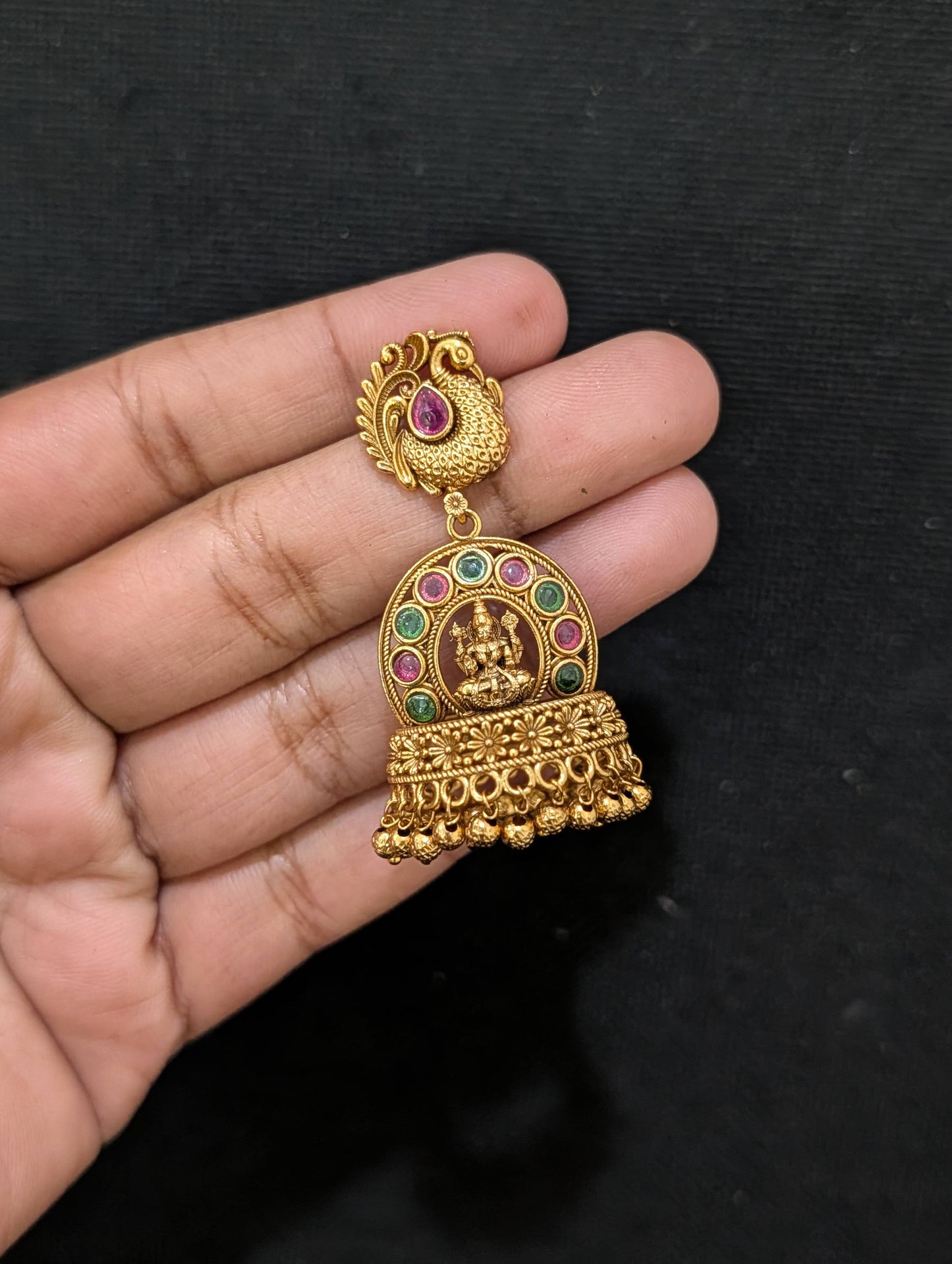 Peacock Stud Kemp Lakshmi ji Jhumka Earrings