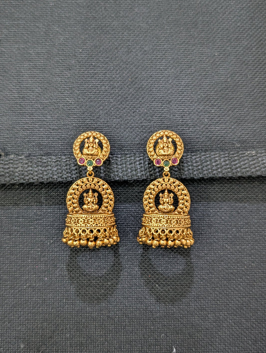 Statement Kemp Lakshmi ji Jhumka Earrings - Simpliful