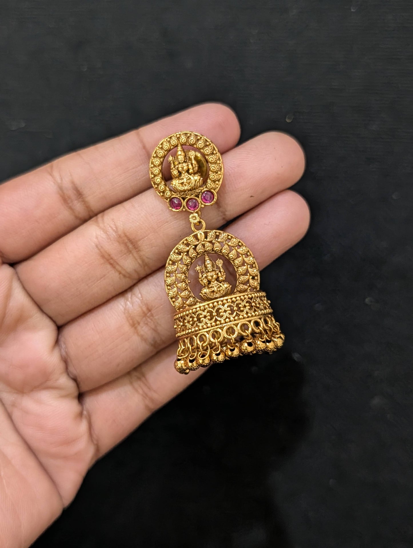 Statement Kemp Lakshmi ji Jhumka Earrings
