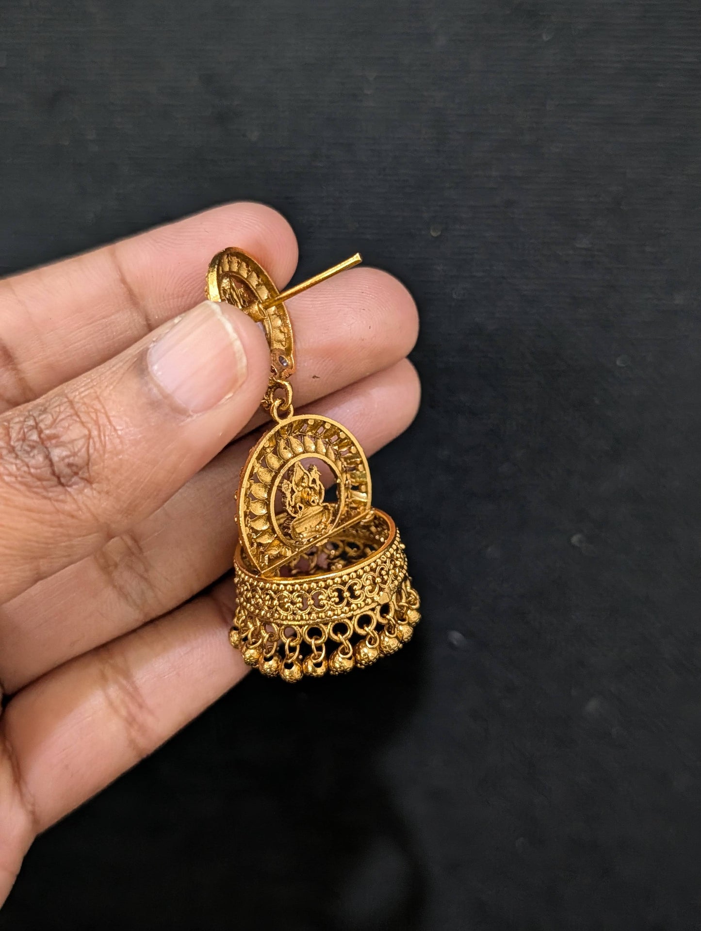 Statement Kemp Lakshmi ji Jhumka Earrings