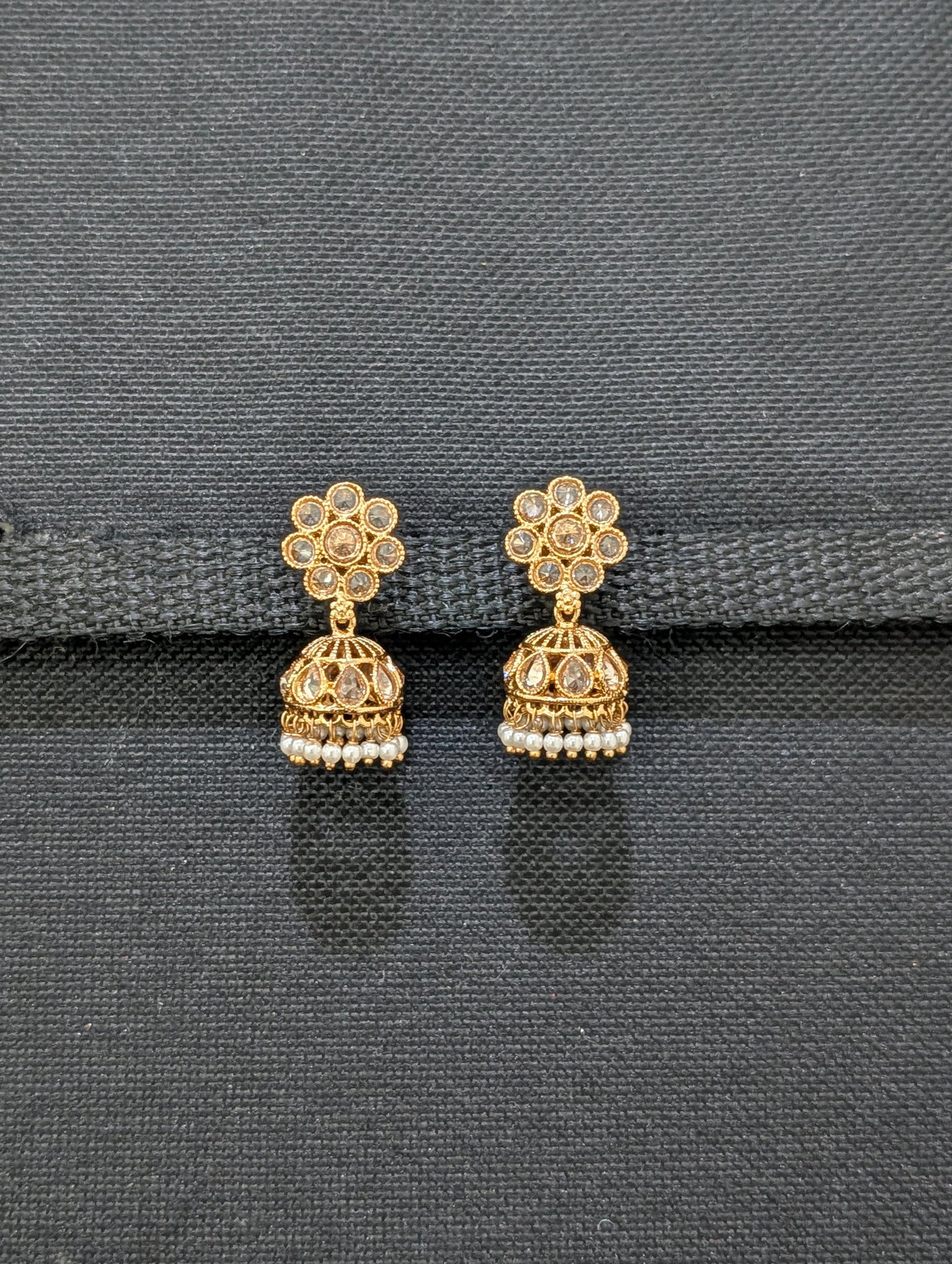 Gold plated Polki small Jhumka Earrings - D3 - Simpliful