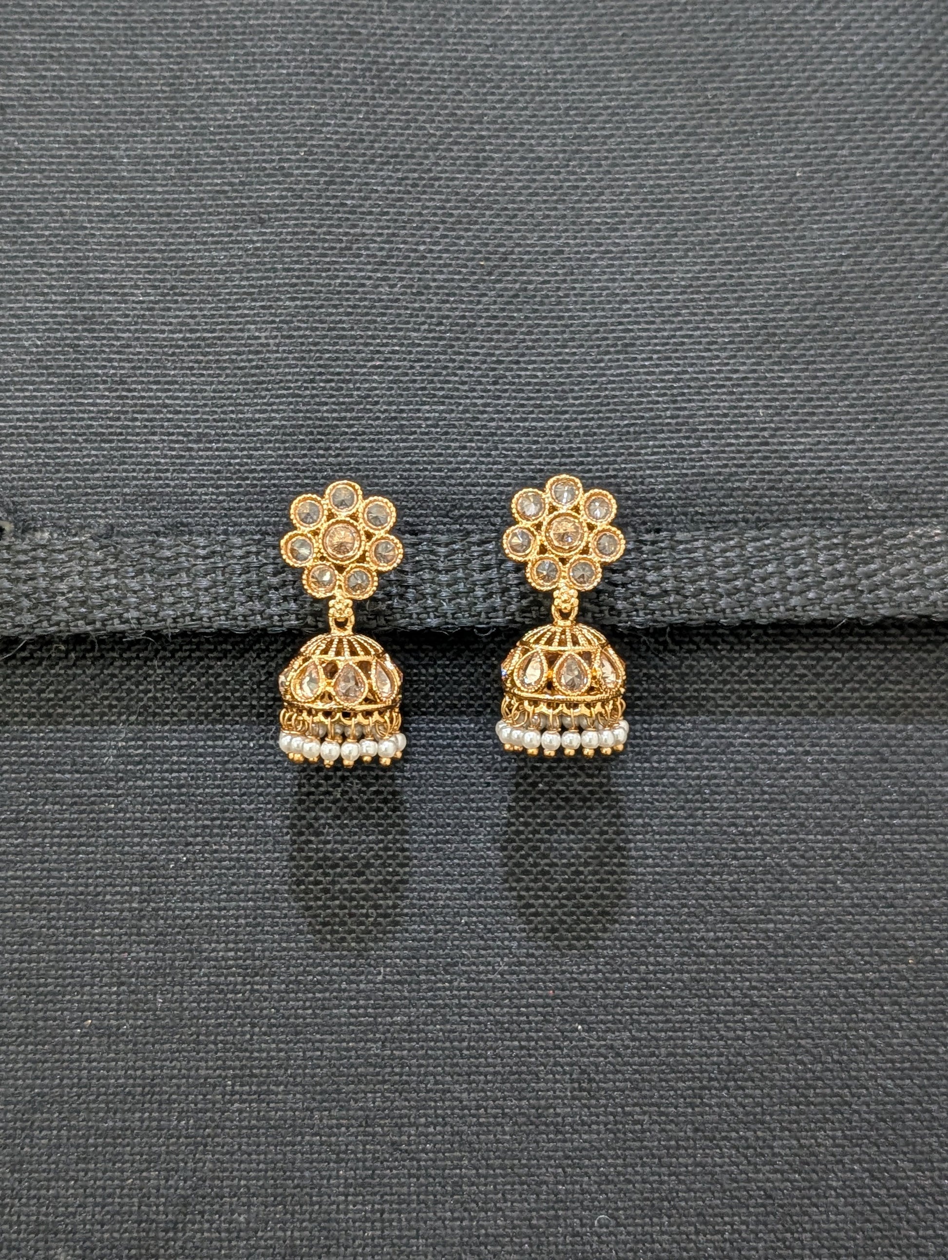 Gold plated Polki small Jhumka Earrings - D3 - Simpliful