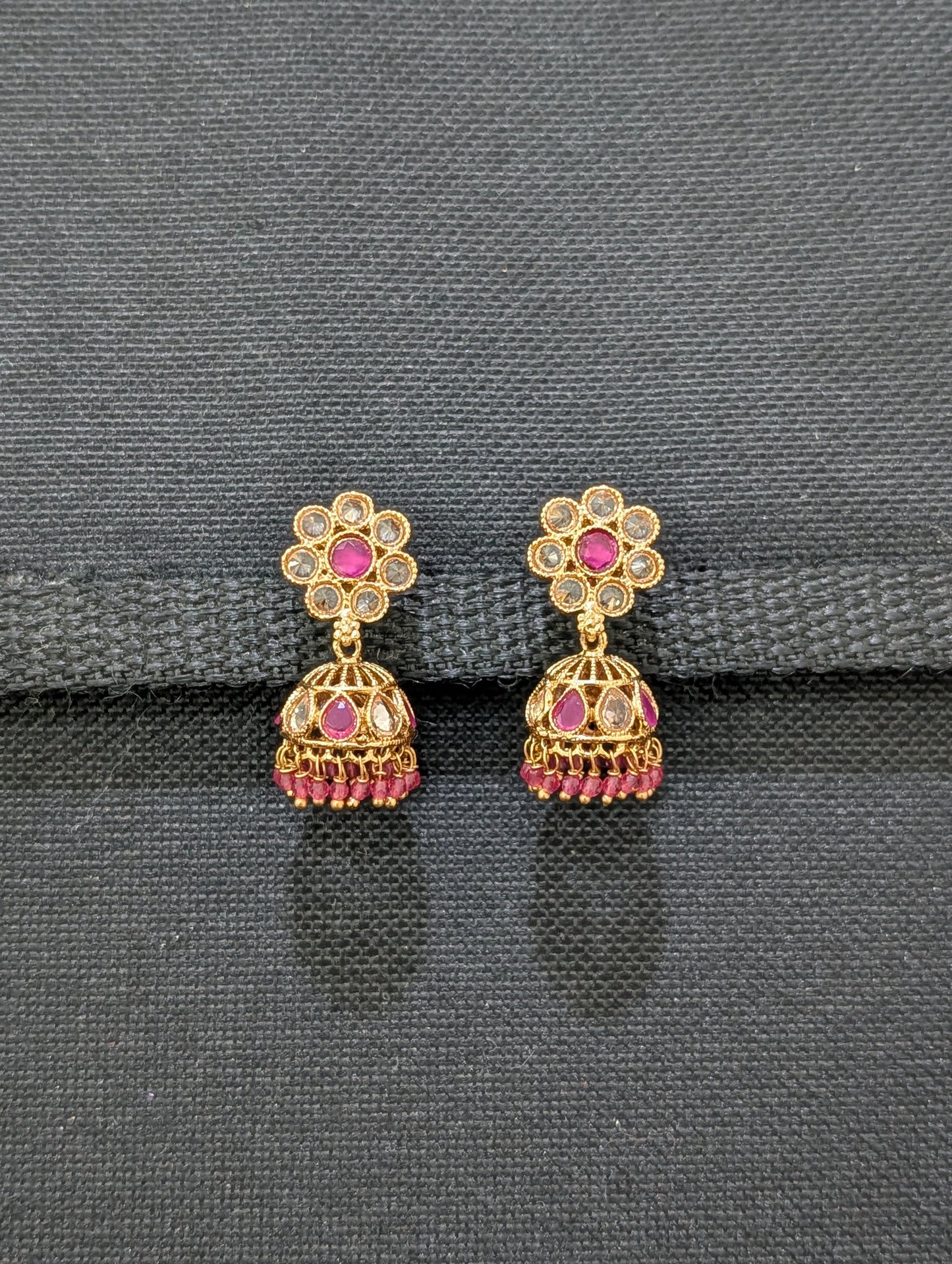 Gold plated Polki small Jhumka Earrings - D3 - Simpliful