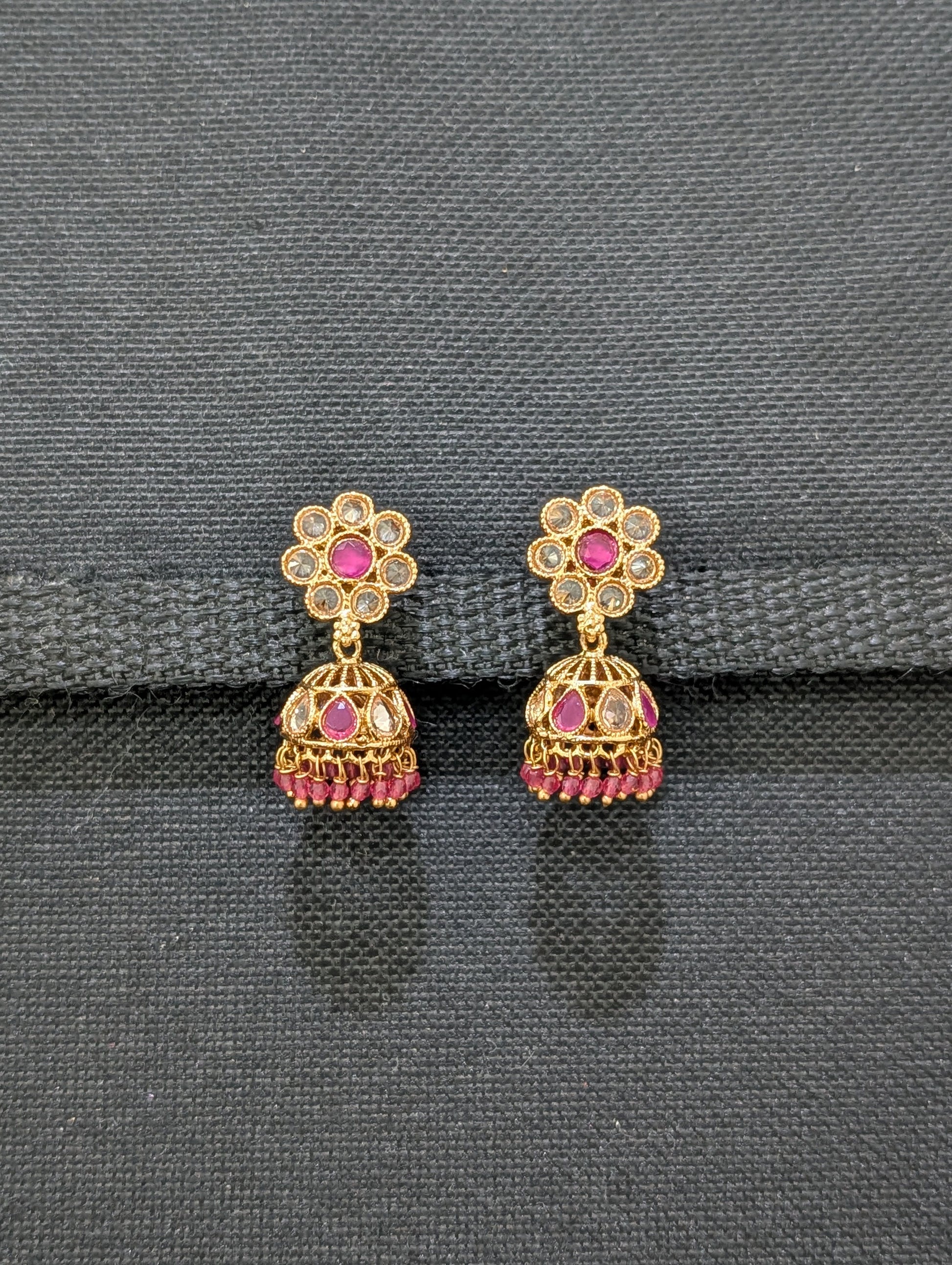 Gold plated Polki small Jhumka Earrings - D3 - Simpliful