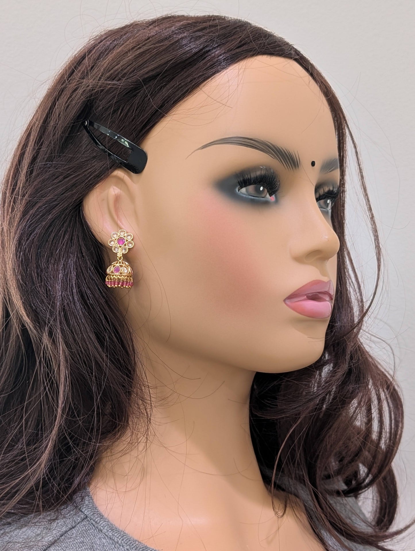 Gold plated Polki small Jhumka Earrings - D3 - Simpliful