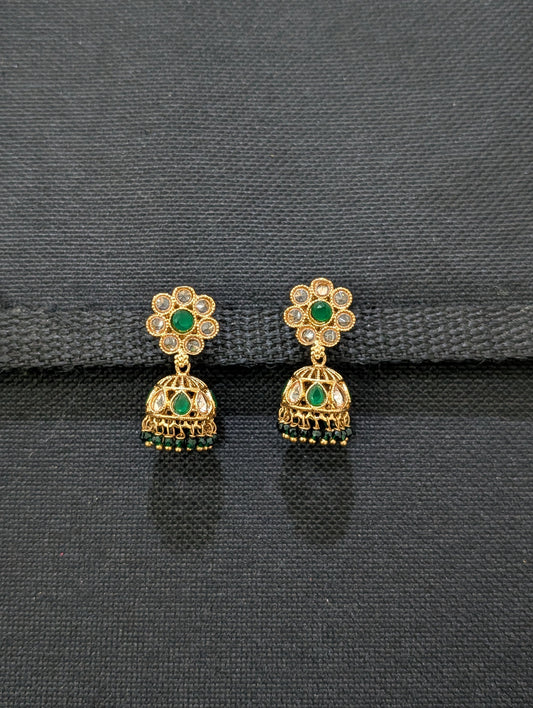 Gold plated Polki small Jhumka Earrings - D3 - Simpliful