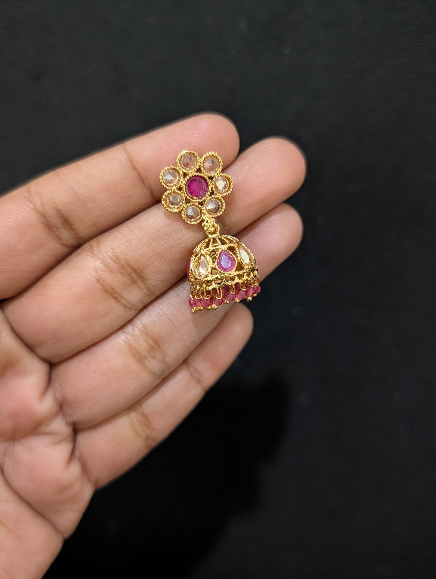 Gold plated Polki small Jhumka Earrings - D3 - Simpliful