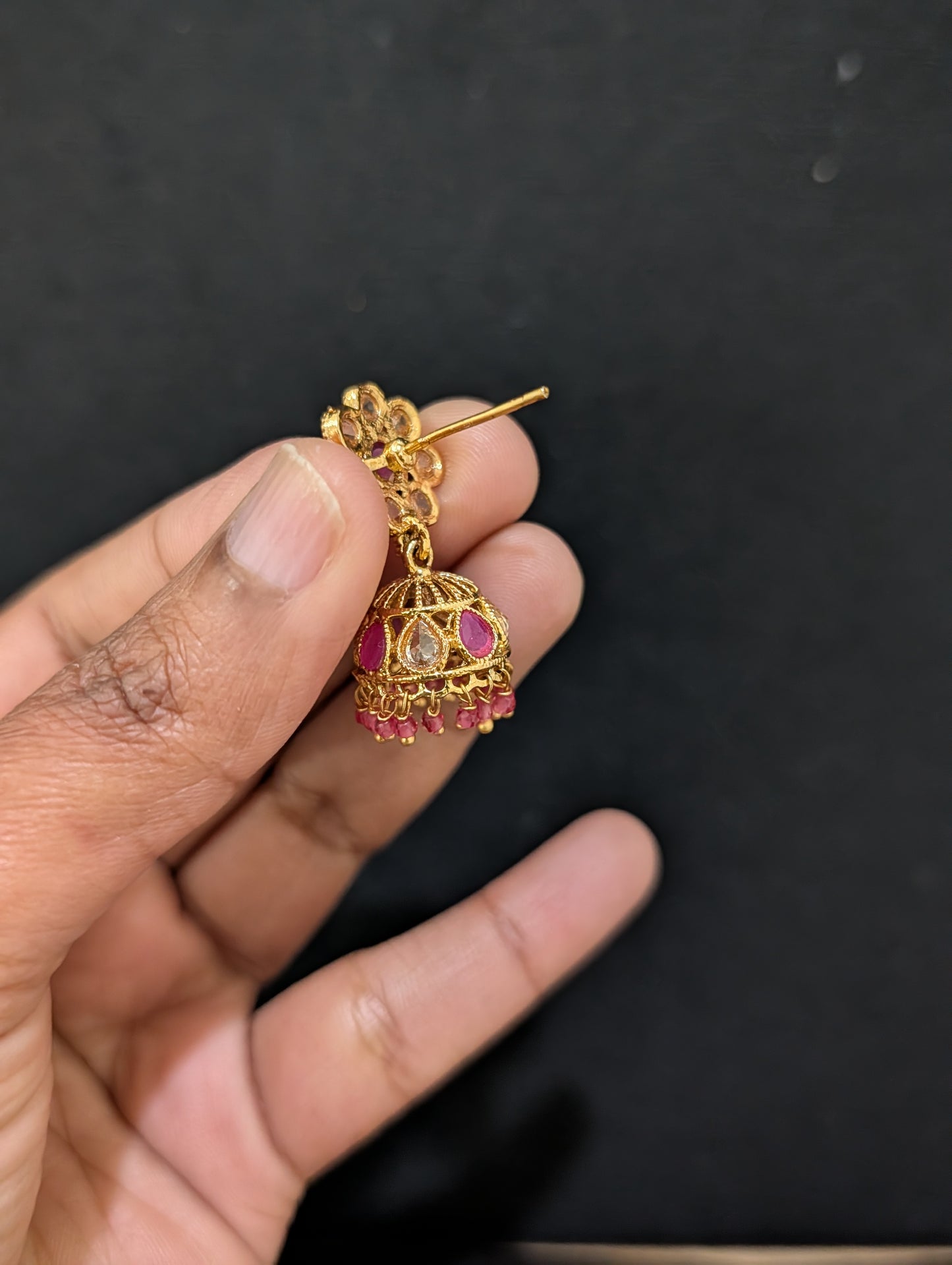 Gold plated Polki small Jhumka Earrings - D3 - Simpliful