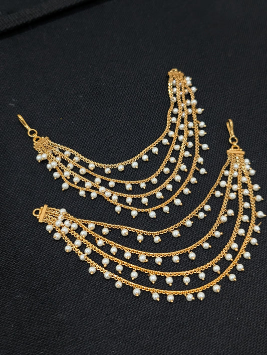 Pearl dangle Four layer Earrings chain / Maatal / Kaan Chain