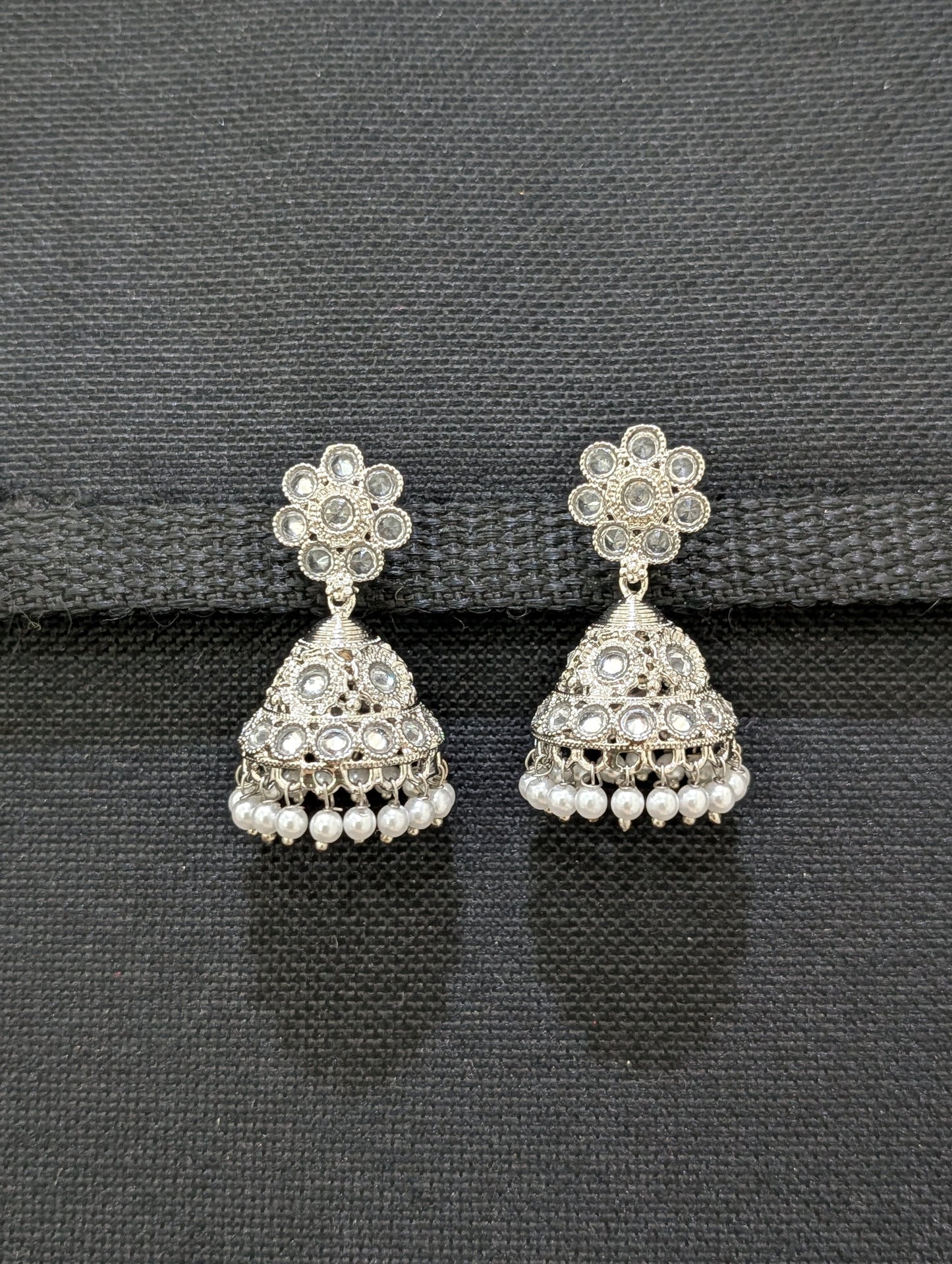 White Polki Flower Jhumka earrings - Simpliful