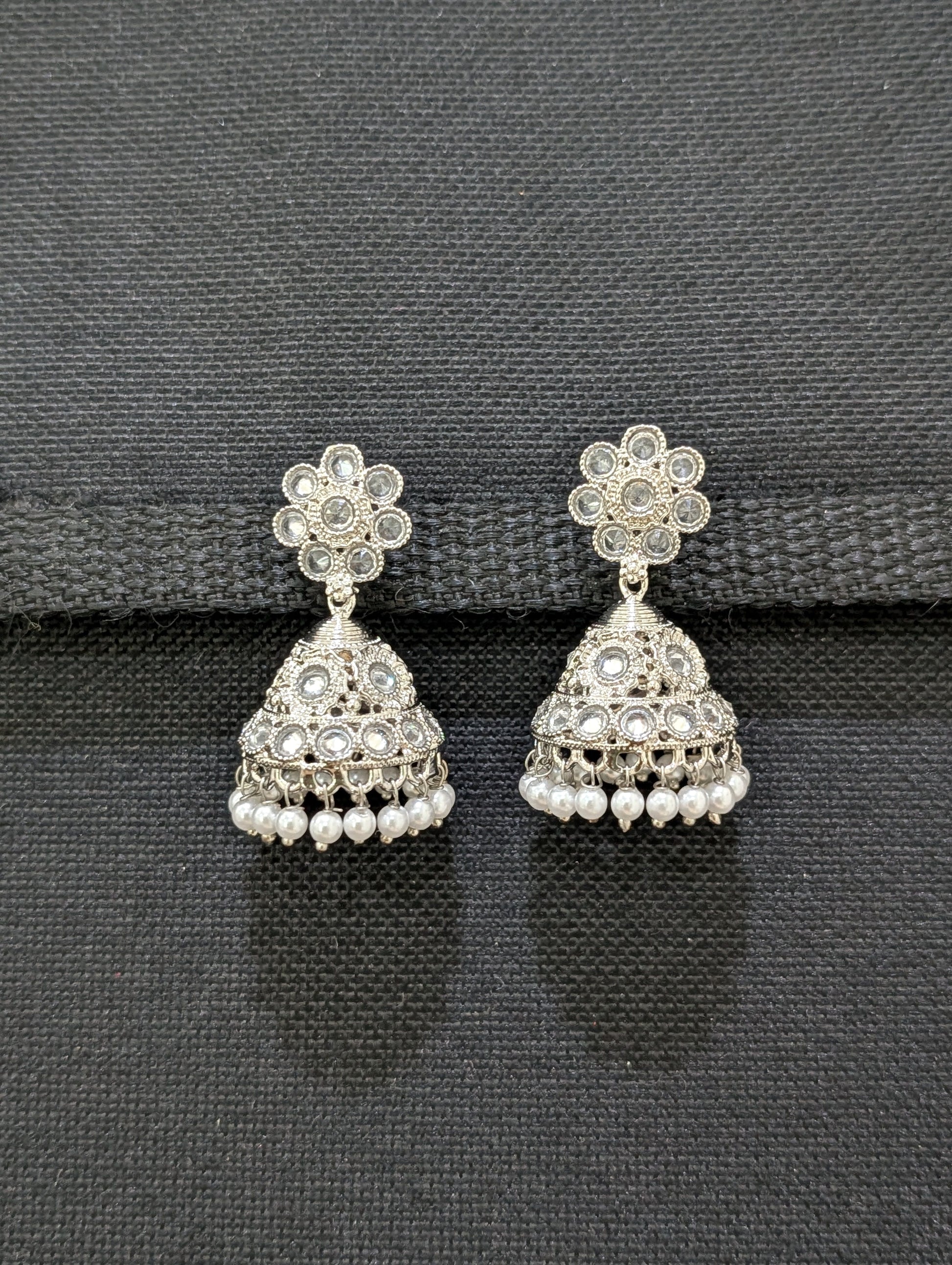 White Polki Flower Jhumka earrings - Simpliful
