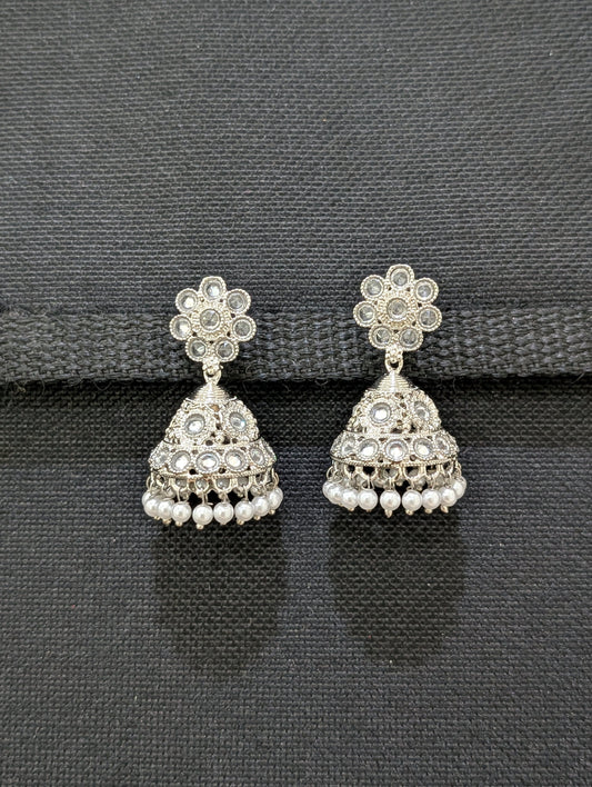 White Polki Flower Jhumka earrings
