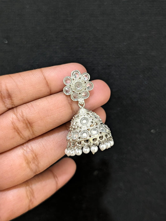 White Polki Flower Jhumka earrings
