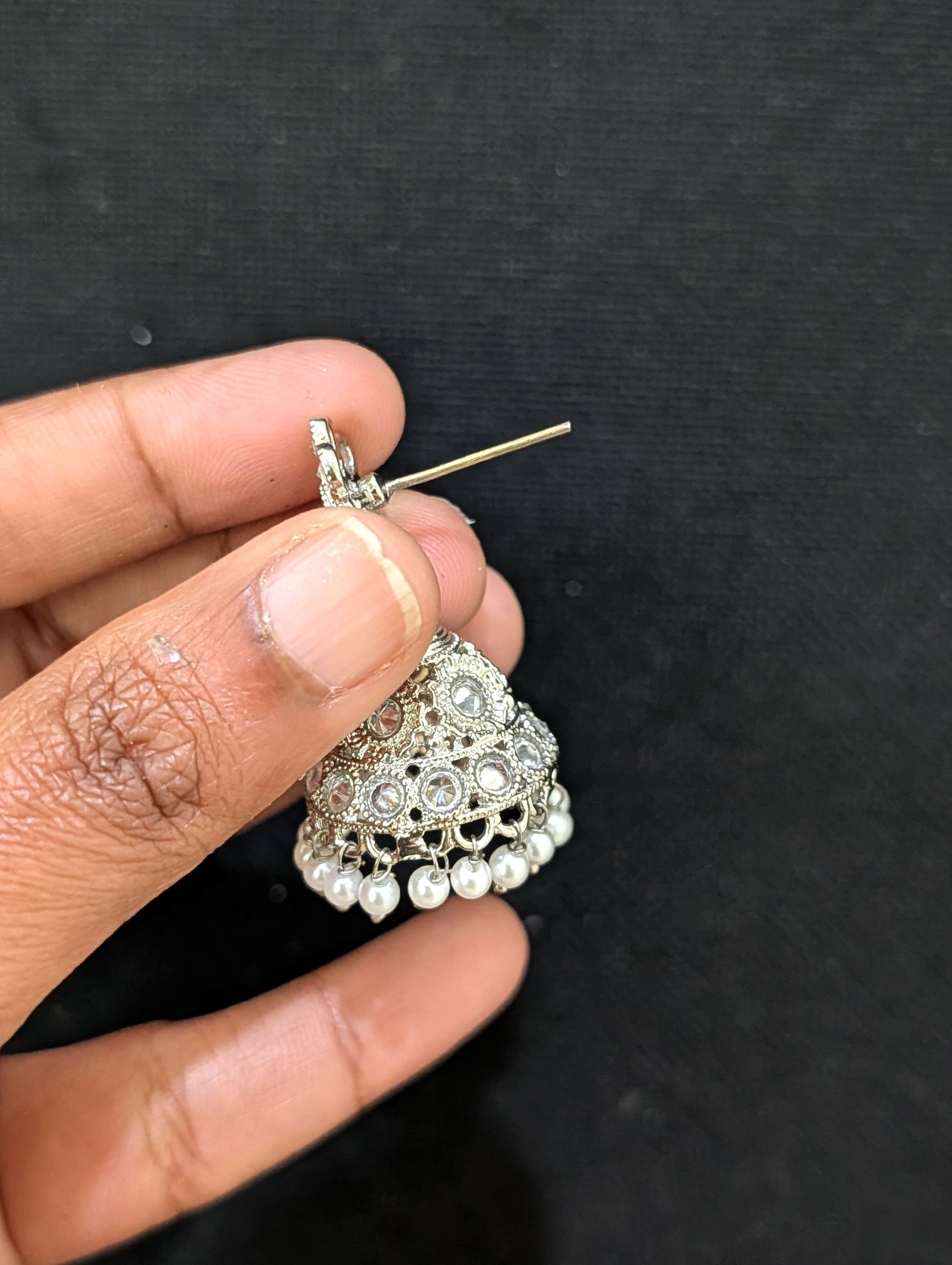 White Polki Flower Jhumka earrings - Simpliful