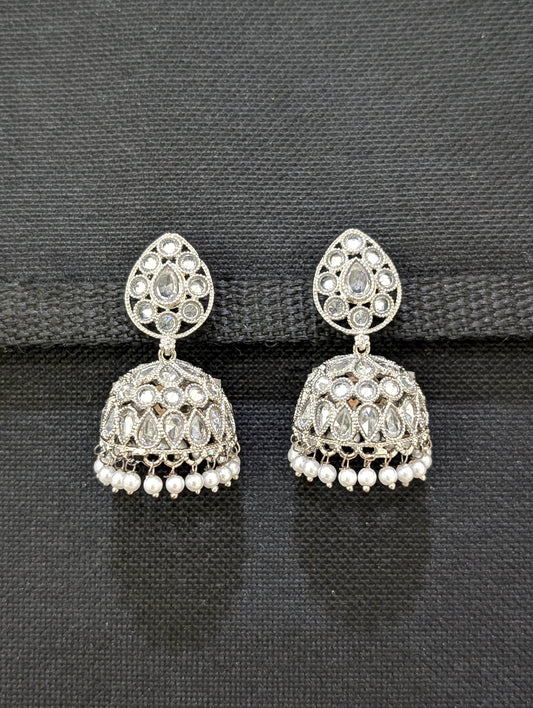 White Polki Teardrop Jhumka earrings