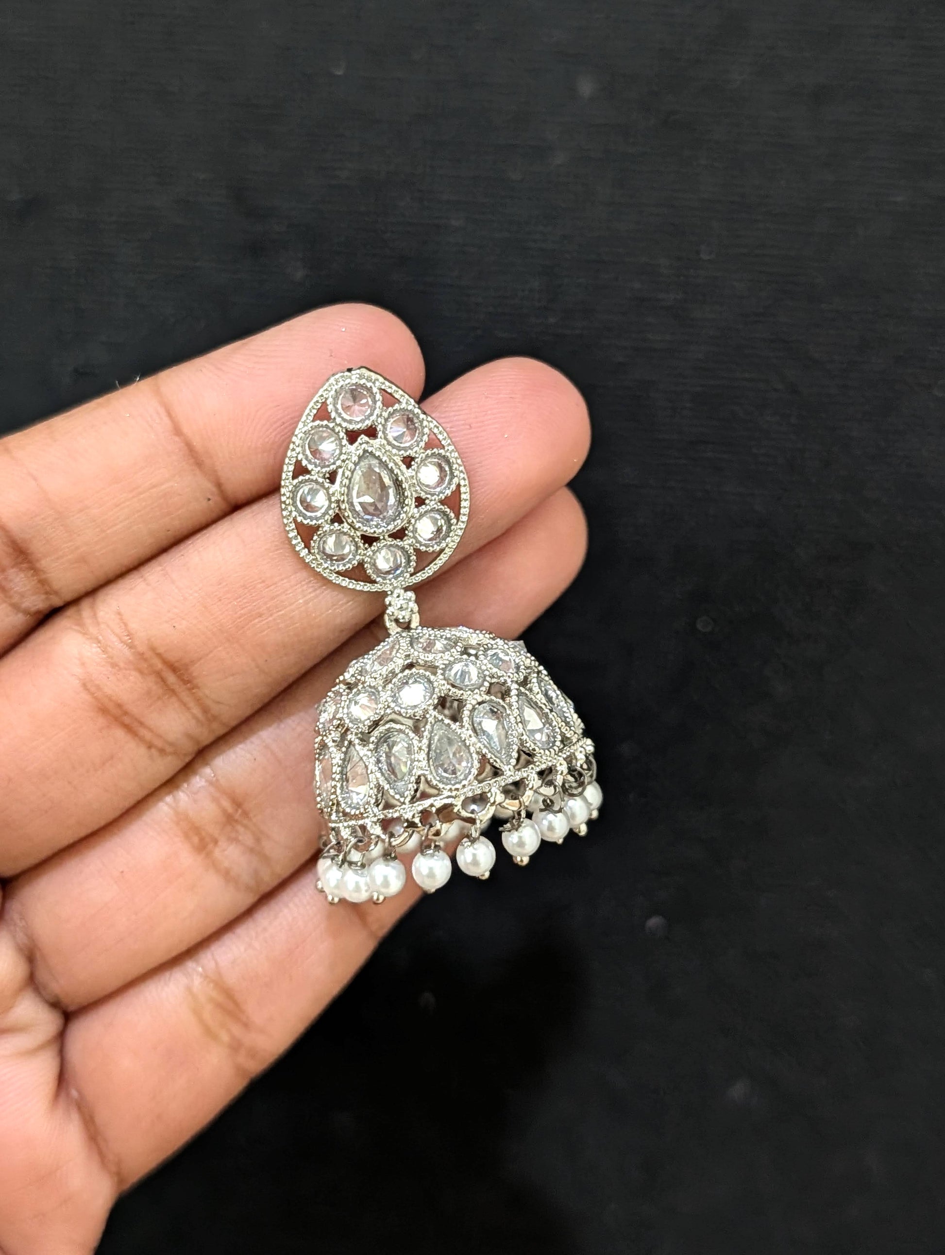 White Polki Teardrop Jhumka earrings - Simpliful