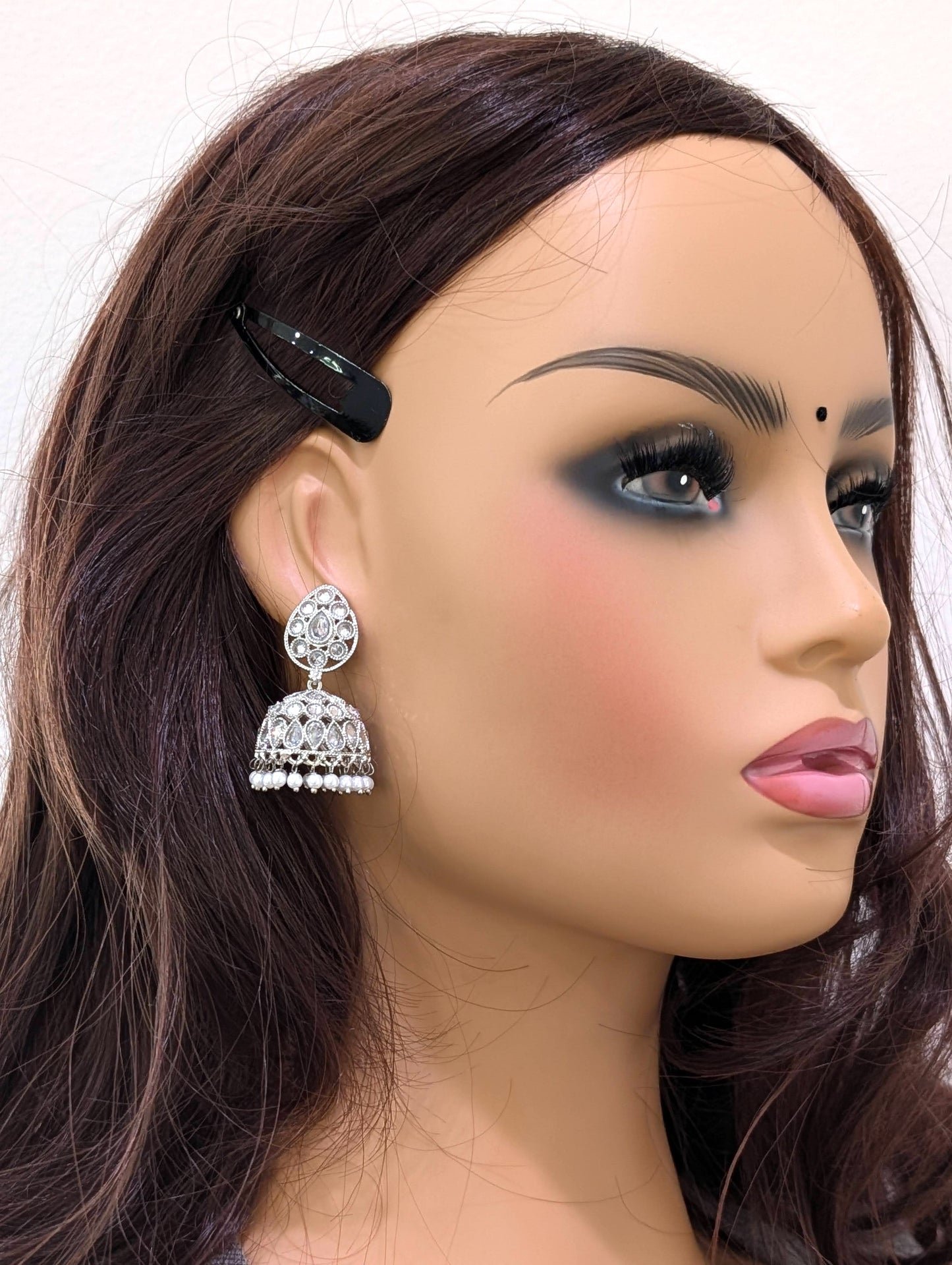White Polki Teardrop Jhumka earrings - Simpliful