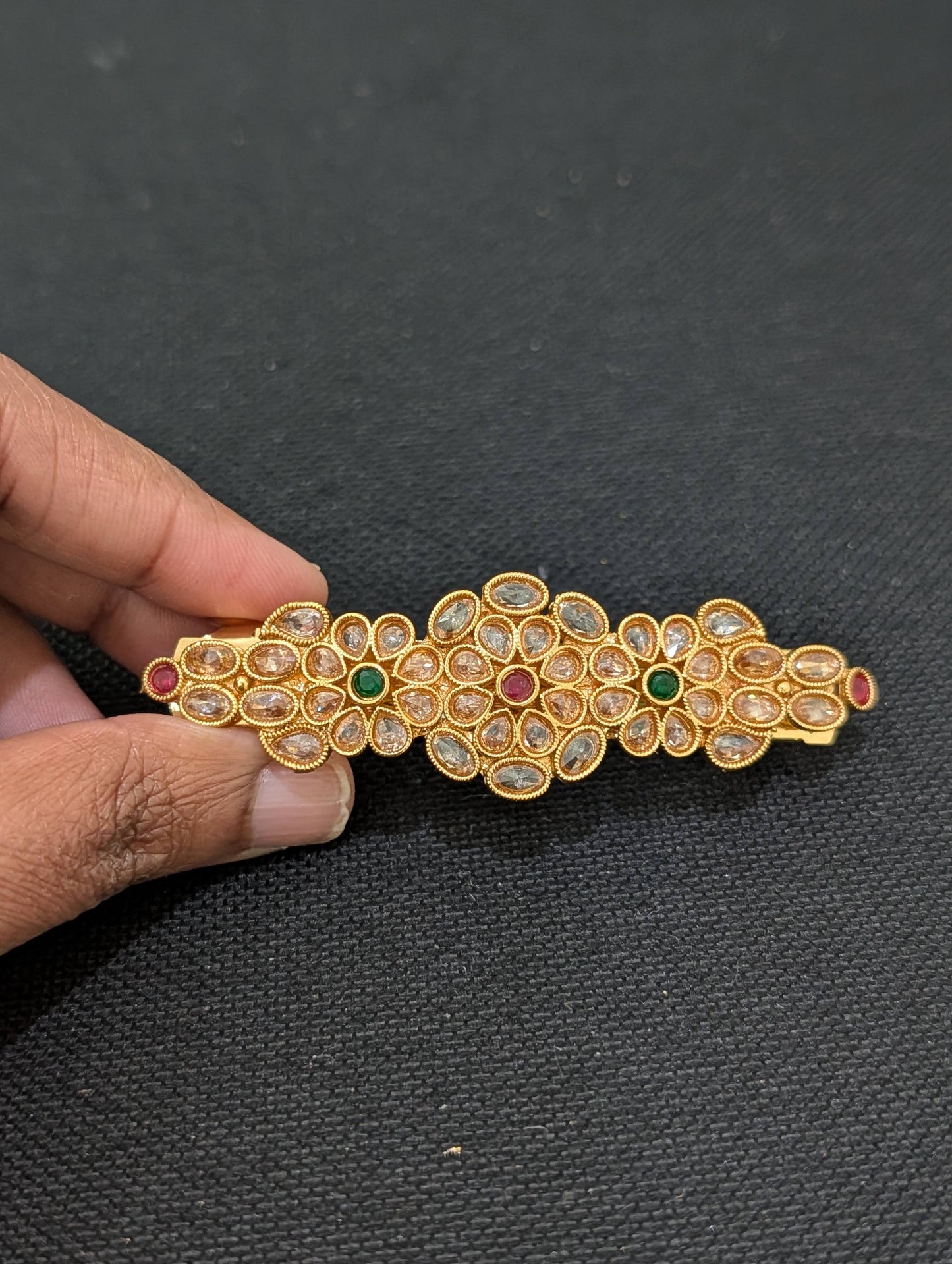 Gold plated polki hair clip - D2