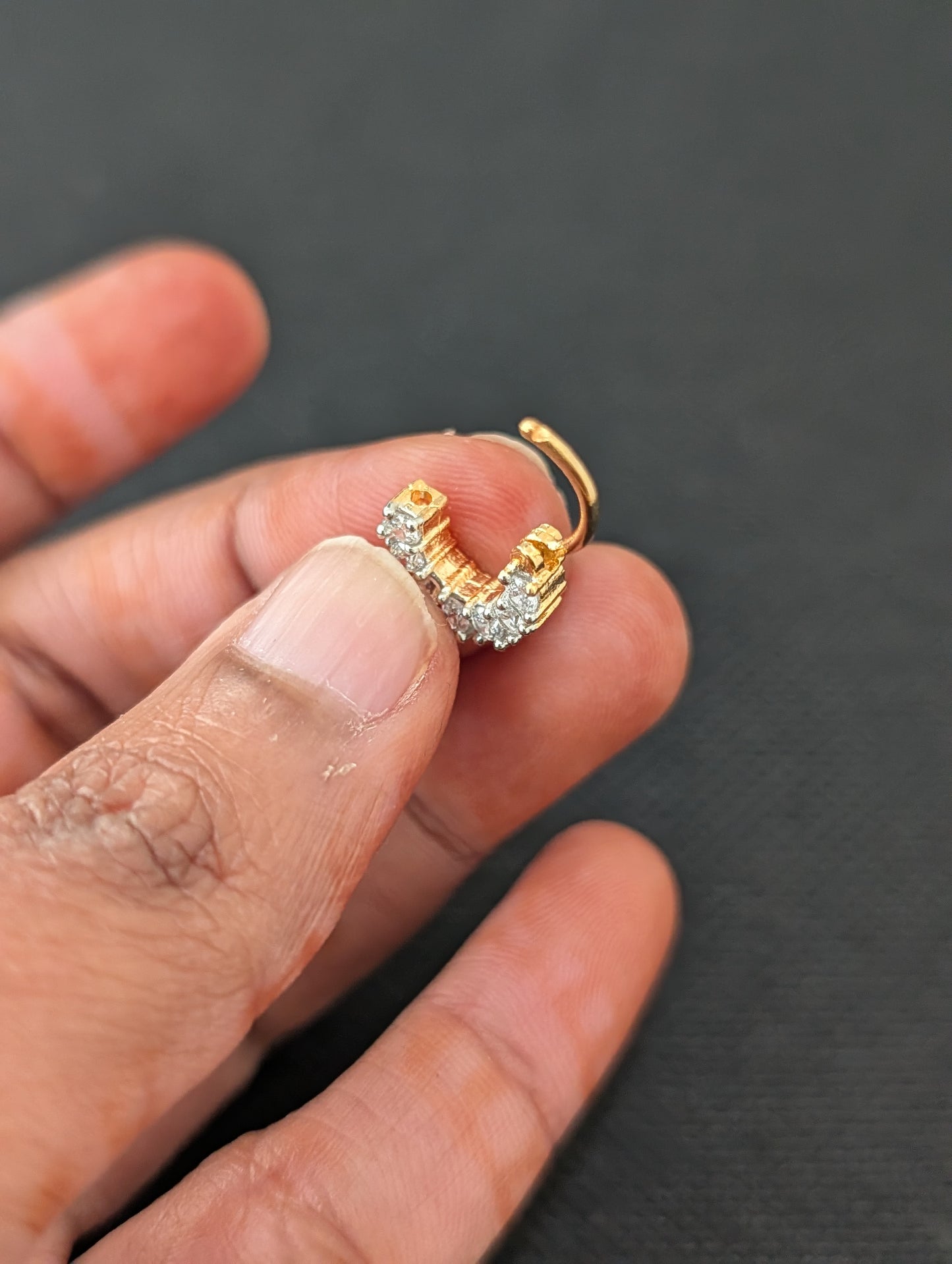 CZ stone Small Nose ring for pierced nose - Size 1