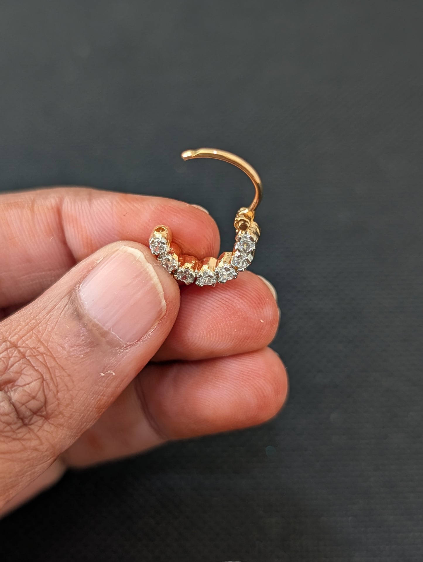CZ stone Small Nose ring for pierced nose - Size 2