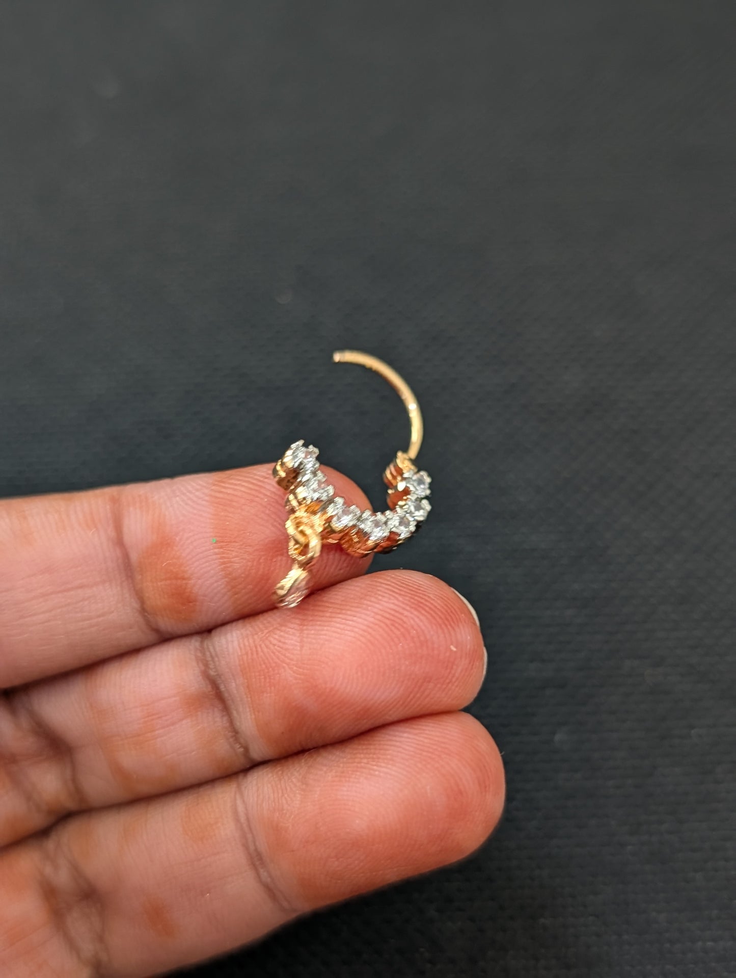 CZ stone Small Nose ring for pierced nose - Size 2