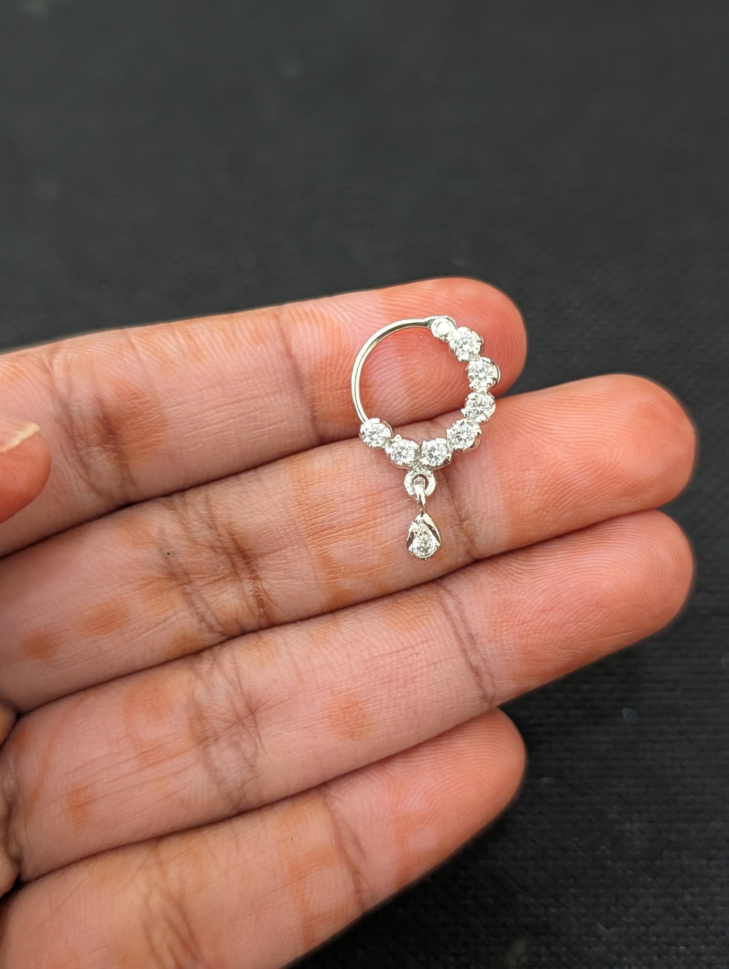 CZ stone Small Nose ring for pierced nose - Size 2