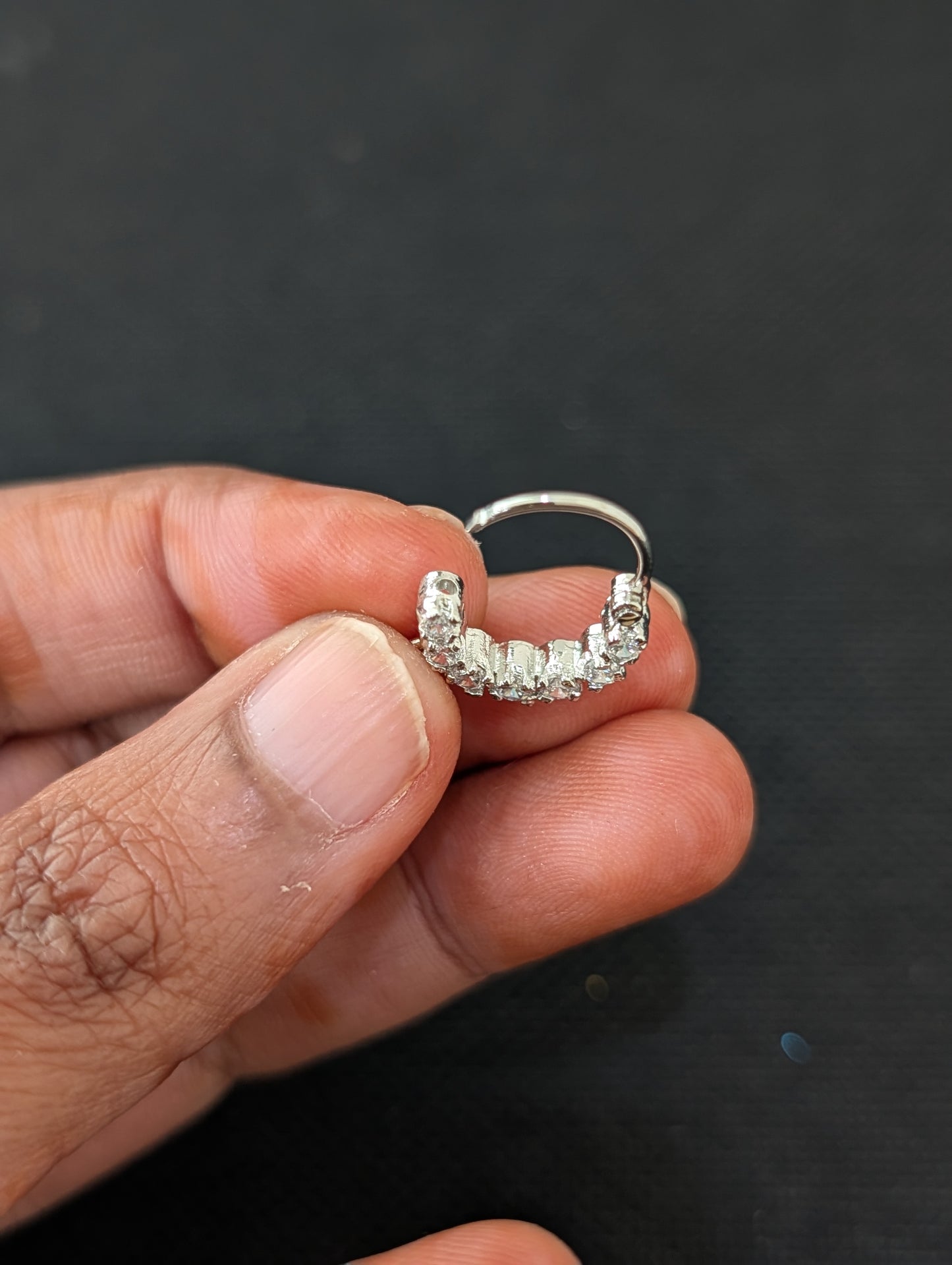 CZ stone Small Nose ring for pierced nose - Size 2