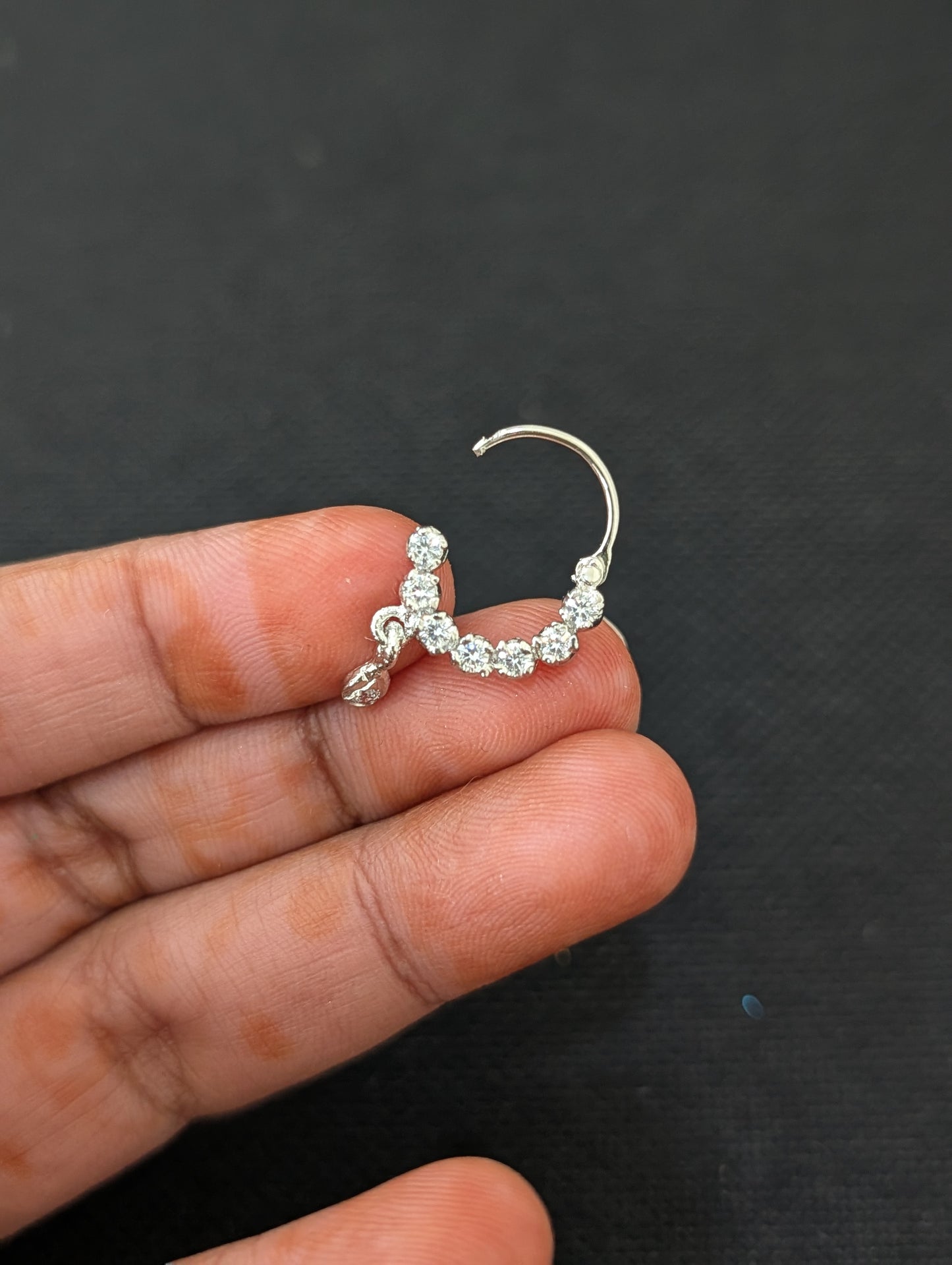 CZ stone Small Nose ring for pierced nose - Size 2