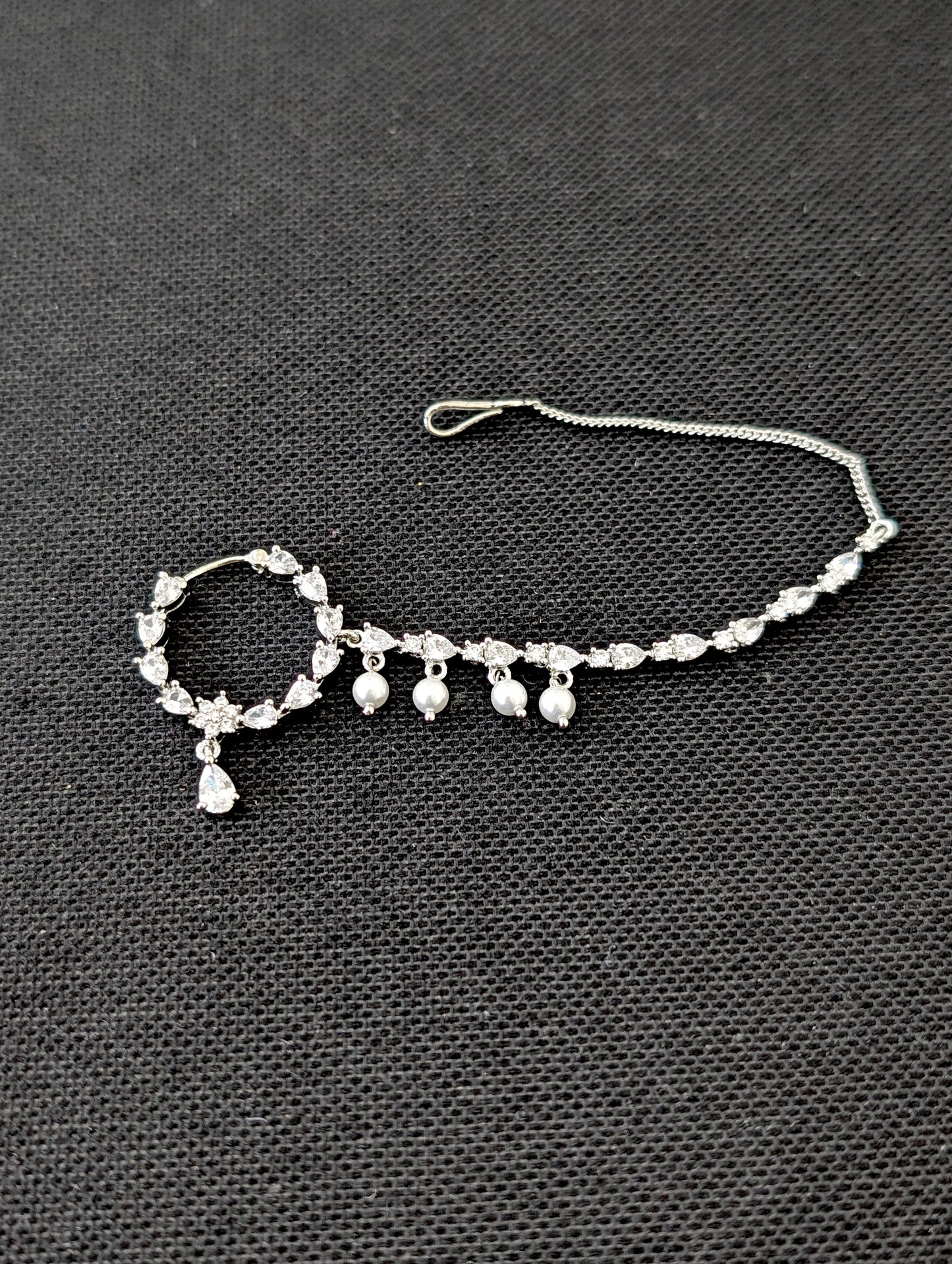 CZ stone Large Nose ring for pierced nose with chain