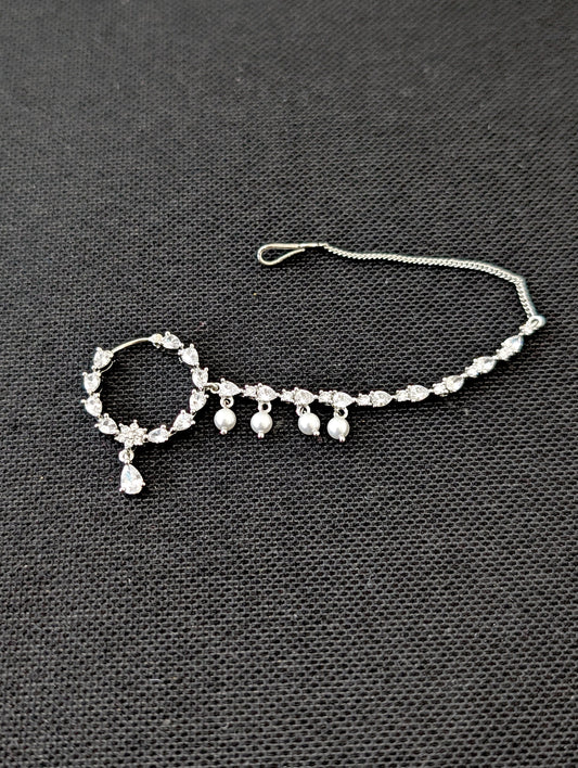 CZ stone Large Nose ring for pierced nose with chain