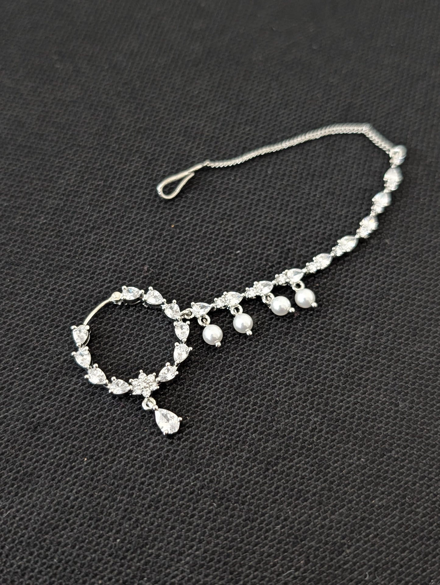 CZ stone Large Nose ring for pierced nose with chain