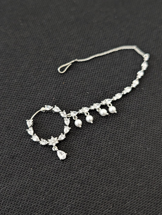 CZ stone Large Nose ring for pierced nose with chain