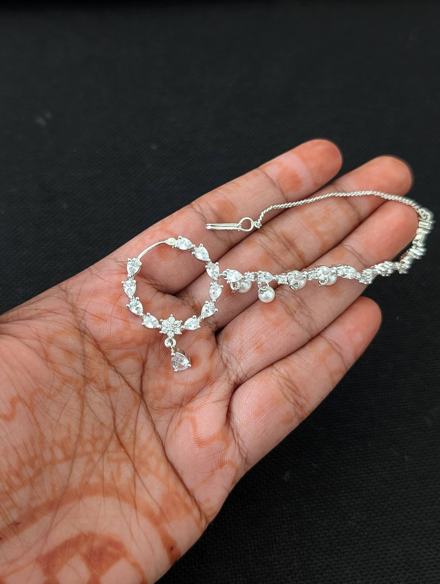 CZ stone Large Nose ring for pierced nose with chain