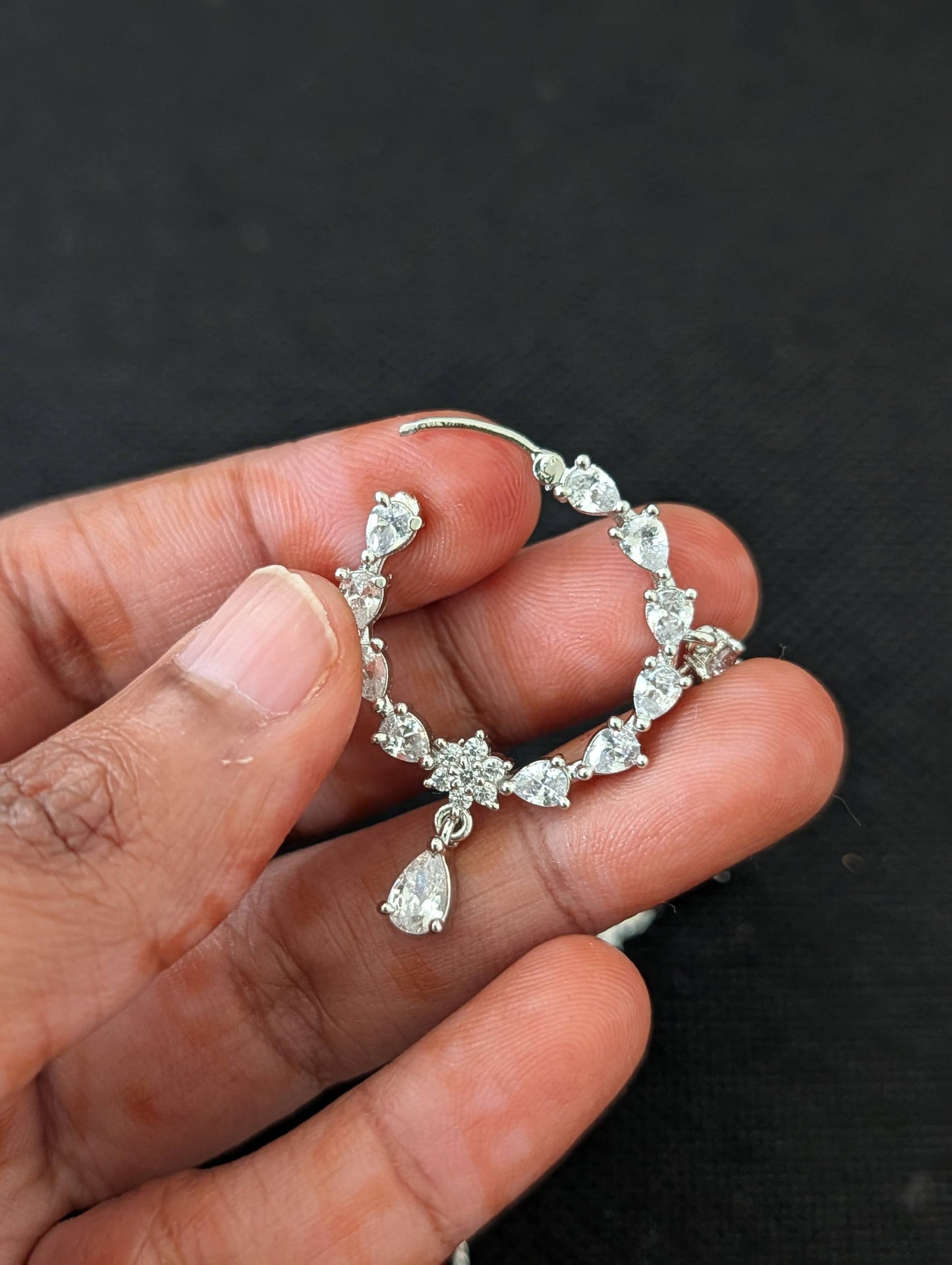CZ stone Large Nose ring for pierced nose with chain