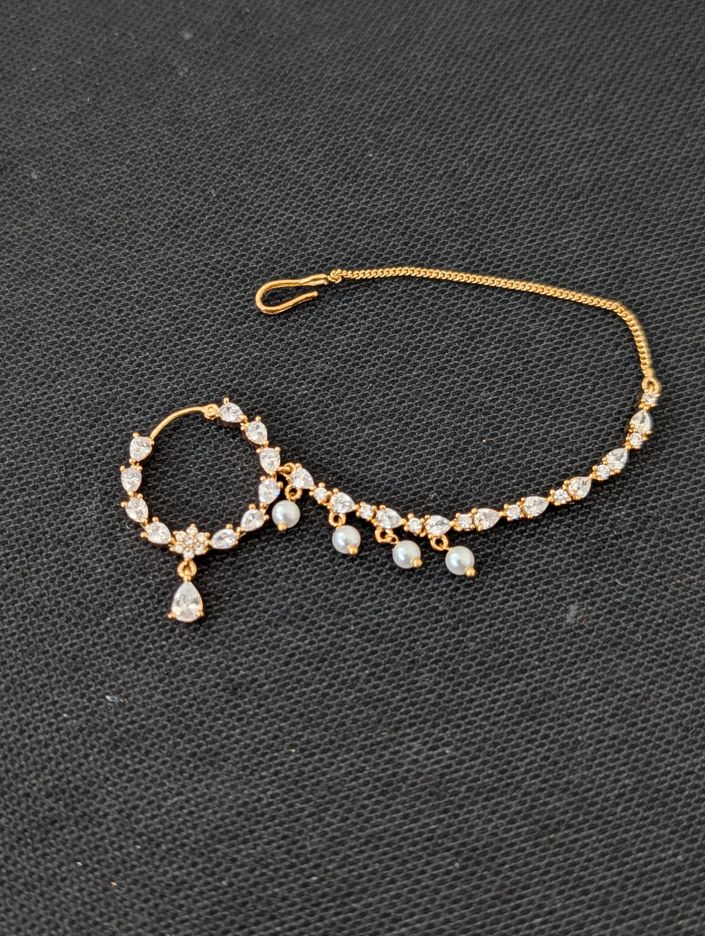 CZ stone Large Nose ring for pierced nose with chain
