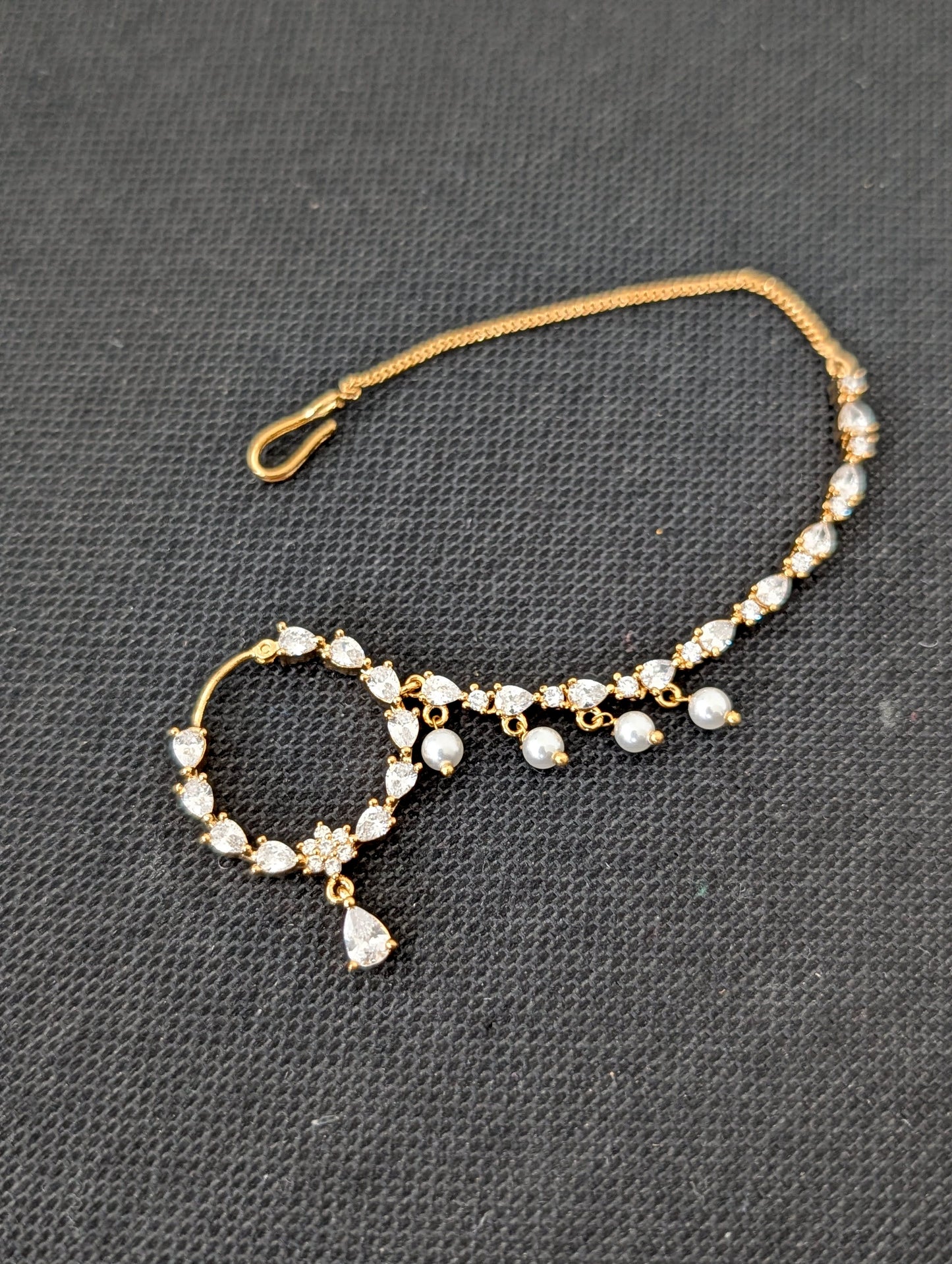 CZ stone Large Nose ring for pierced nose with chain