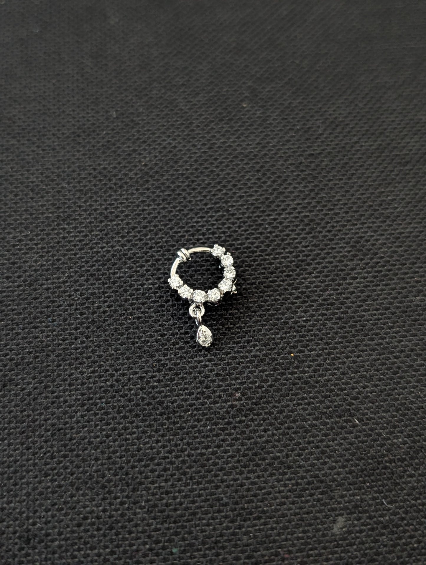 CZ stone white gold plated Clip on Nose ring - Small