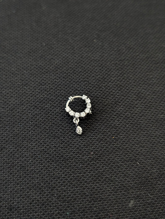 CZ stone white gold plated Clip on Nose ring - Small