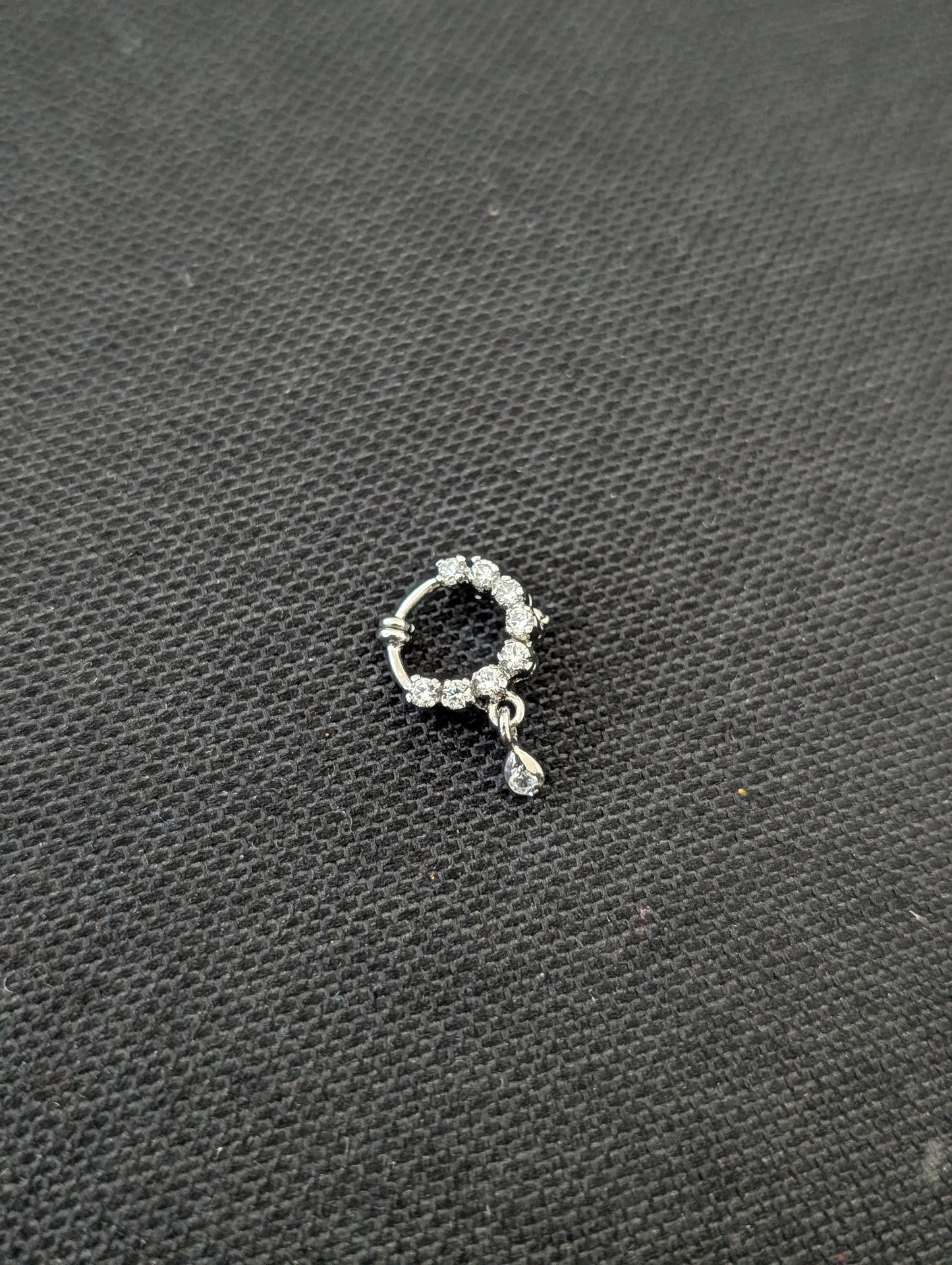 CZ stone white gold plated Clip on Nose ring - Small