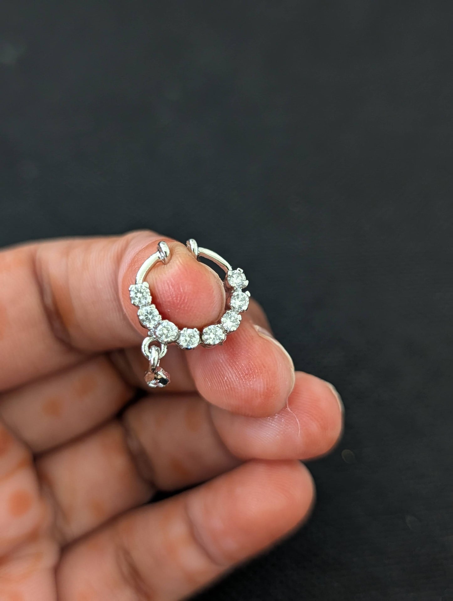 CZ stone white gold plated Clip on Nose ring - Small