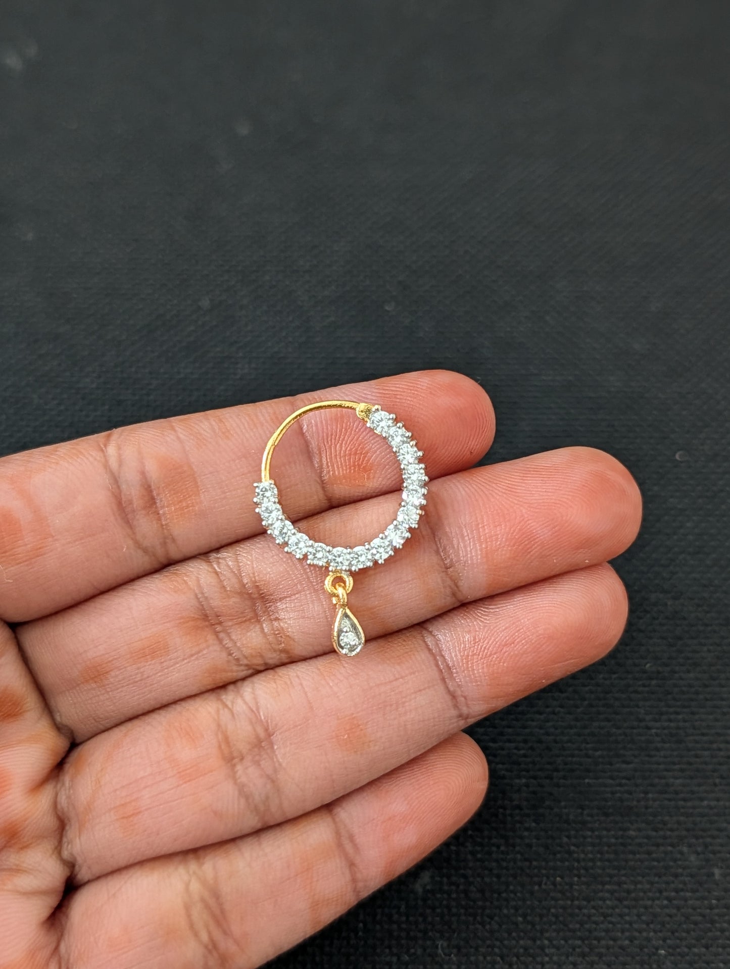 CZ stone Nose ring for pierced nose - Size 3