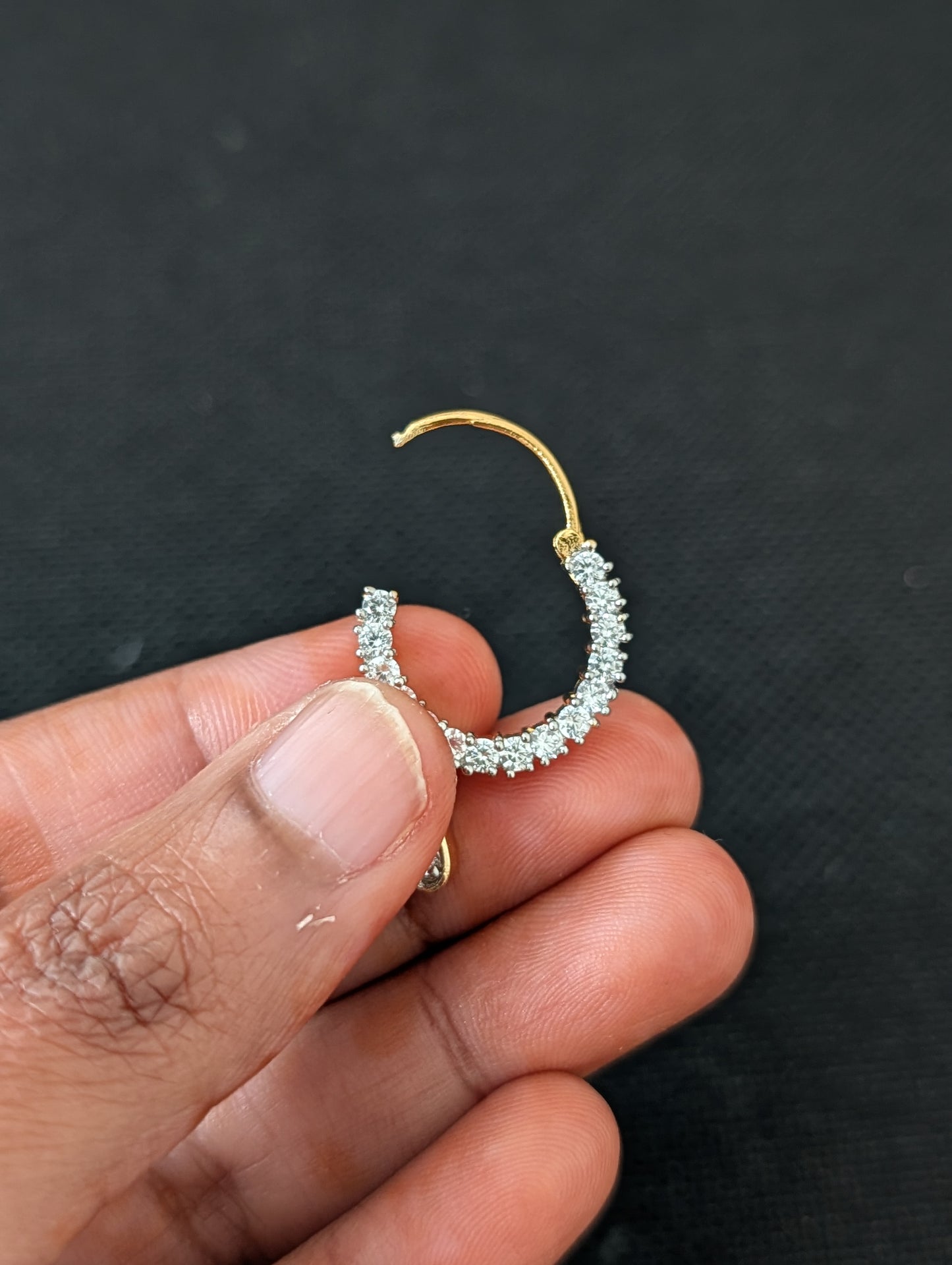 CZ stone Nose ring for pierced nose - Size 3