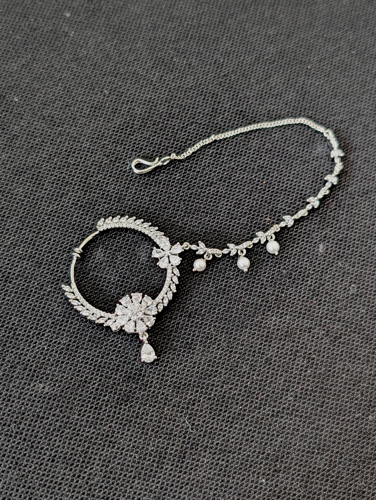 CZ stone Clip on Large Nose ring with chain