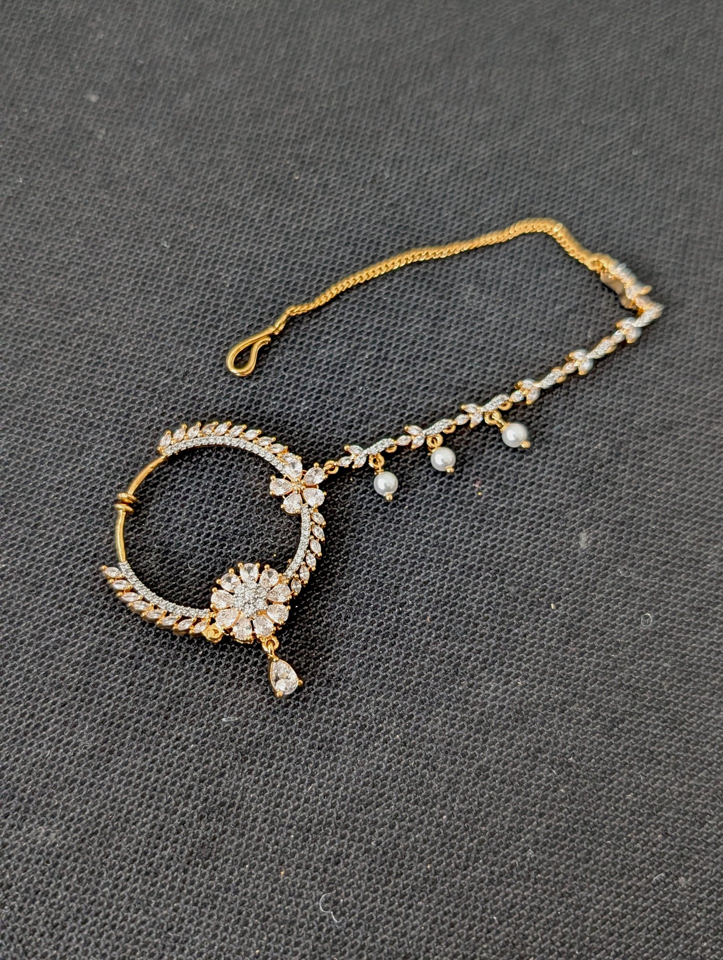 CZ stone Clip on Large Nose ring with chain