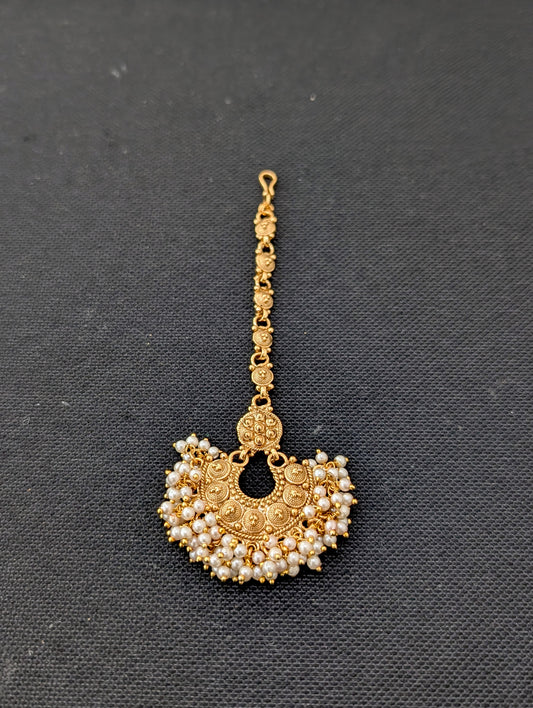 Pearl cluster Chandbali Gold plated Maang Tikka