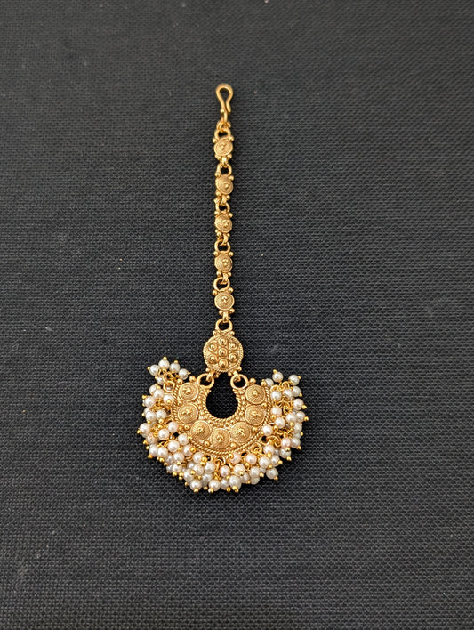 Pearl cluster Chandbali Gold plated Maang Tikka
